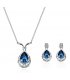 SET510 - Simple Fashion Alloy Zircon Blue Gem Earrings Necklace Jewelry Set
